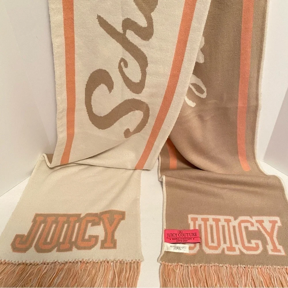 Juicy Couture Oversized Reversible School of Couture Scarf Peach/ Ivory/ Beige - Picture 9 of 15